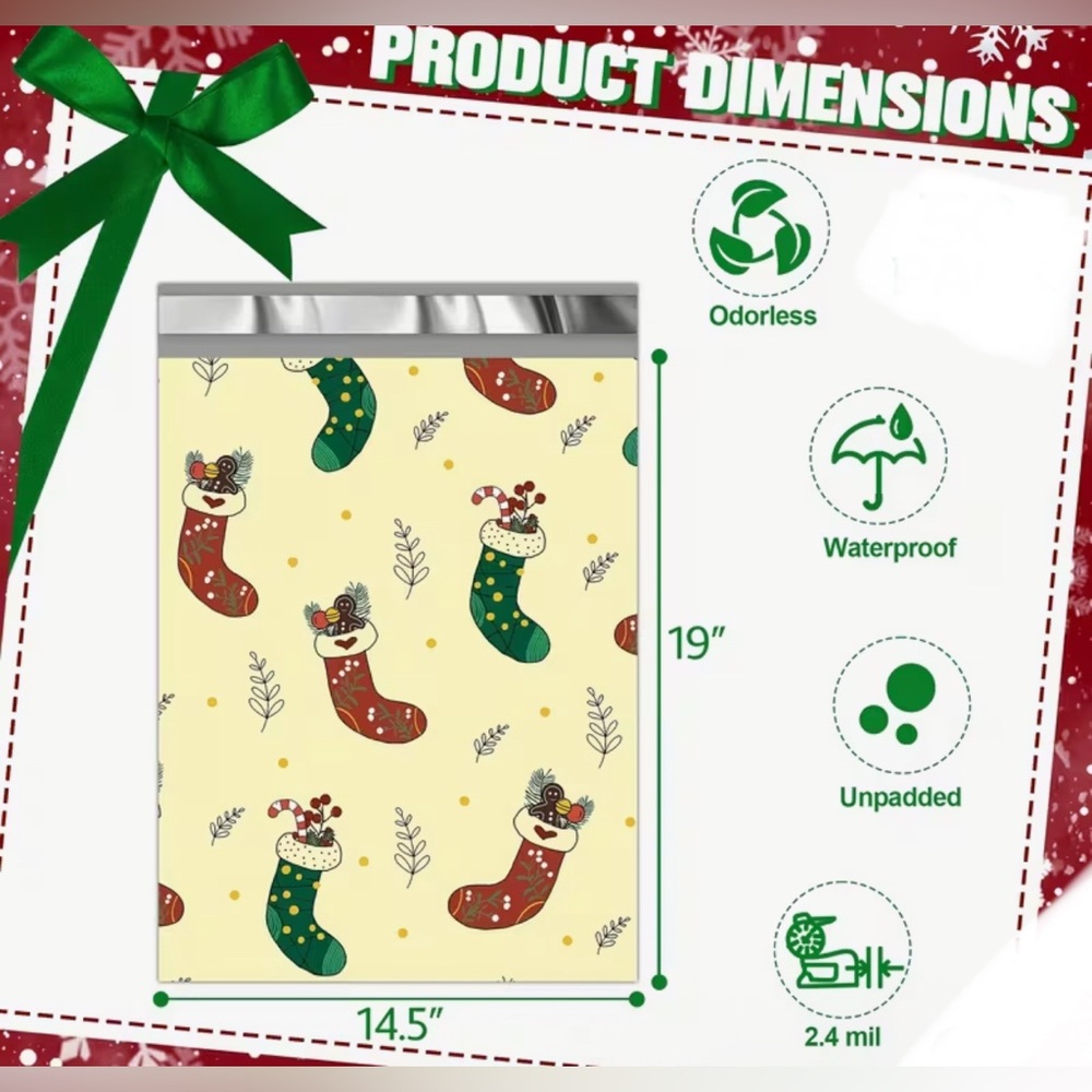10 Christmas Stockings Colorful Poly Mailers - Picture 2 of 3